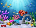 Cartoon tropical fish with beautiful underwater world