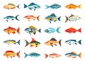 Cartoon tropical fish set. Multi-colored fishes with spots and stripes isolated on white background Royalty Free Stock Photo