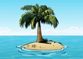 cartoon tropical island with a lonely palm tree