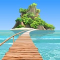Cartoon tropical island with a pier in turquoise sea Royalty Free Stock Photo