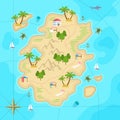 Cartoon tropical island in ocean. Top view exotic island map. Vector game design for app. Royalty Free Stock Photo