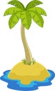 Cartoon Tropical Island With Palm Tree With Green Leaves Royalty Free Stock Photo