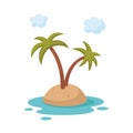 Cartoon Tropical island with palms. Flat design. Kids vector illustration isolated on white background. Royalty Free Stock Photo