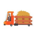 Cartoon truckload of hay, farmer truck vector Illustration