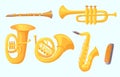 Cartoon trumpet. Winds musical instruments. Music instrument vector collection