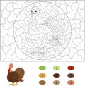 Cartoon turkey. Color by number educational game for kids. Vector illustration Royalty Free Stock Photo