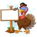 Cartoon turkey holding blank sign