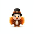 Cartoon turkey wearing a top hat white isolated background Royalty Free Stock Photo