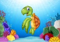 Cartoon turtle with beautiful underwater world Royalty Free Stock Photo