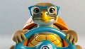 A cartoon turtle with glasses behind a steering wheel - Seniors behind the wheel concept