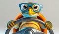 A cartoon turtle with glasses behind a steering wheel - Seniors behind the wheel concept