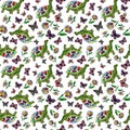 Seamless pattern. vector illustration eps10 of cartoon turtle and butterflies, daisies. hand drawing.