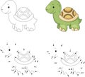 Cartoon turtle. Coloring book and dot to dot game for kids Royalty Free Stock Photo