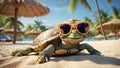 design turtle comedian poster holiday sunglasses character leaves