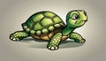 A cartoon turtle with a green shell and a red eye