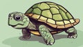 A cartoon turtle with a green shell and a white belly