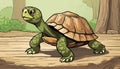 A cartoon turtle with a green shell and yellow eyes