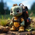 Cartoon Turtle With Hiking Backpack