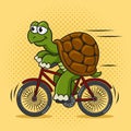 cartoon turtle riding bike pop art vector Royalty Free Stock Photo