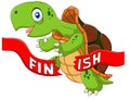 Cartoon turtle wins by crossing the finish line