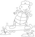 Cartoon turtles play skateboarding Royalty Free Stock Photo