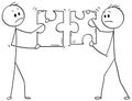 Cartoon of Two Businessmen Holding Unmatching Puzzle Pieces