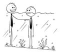 Cartoon of Two Businessmen Standing in Water, Both Near Drowning, One is Object of Ridicule of the Other One