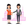 Cartoon two businesswomen shaking hands