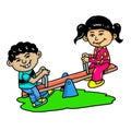 Two kids boy and girl playing see-saw Royalty Free Stock Photo