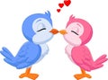 Cartoon two love birds kissing Royalty Free Stock Photo