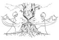 Cartoon of Two Lumberjacks With Ax Who Are Cutting Down Tree From Opposite Sides