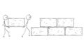 Cartoon of Two Man or Businessmen Carrying Big Stone Block and Building Wall or Pyramid