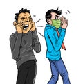 Cartoon about two man, one of them got flu infection