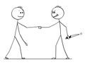 Cartoon of Two Men or Businessmen or Politicians Handshaking, One With Knife in Hand Royalty Free Stock Photo