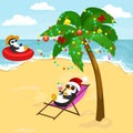 Cartoon two penguins resting on holiday on beach Royalty Free Stock Photo