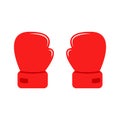 Cartoon two red gloves for boxing. Flat icon