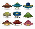 Cartoon ufo spaceship icon set