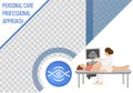 Cartoon ultrasound pregnancy screening banner vector illustration. Female doctor, woman in medical uniform scanning