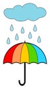 Cartoon Umbrella And Cloud With Rain. Vector Illustration
