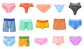 Cartoon underpants. Mens womens underwear wardrobe, colorful male panty boxer or pink panties lady thong beautiful lace