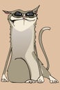 Cartoon unhappy funny cat wearing glasses
