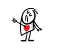 Cartoon unhappy man in love with an arrow in his chest and heart.