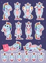 Cartoon Unicorn Character. Emoticon Stickers