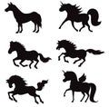 Cartoon Unicorn collection set isolated Vector Silhouettes Royalty Free Stock Photo