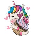 Cartoon Unicorn with Cupcake on a white background Royalty Free Stock Photo