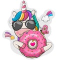 Cartoon Unicorn with donut on a white background