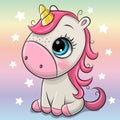 Cartoon Unicorn isolated on a Rainbow background