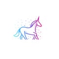 Cartoon unicorn linear silhouette icon, colorful fairy magic horse with horn on head, vector illustration on white Royalty Free Stock Photo