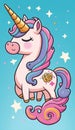 a cartoon unicorn with a pink mane and a blue background. Royalty Free Stock Photo