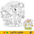 Cartoon unicorn with rainbow coloring book page vector Royalty Free Stock Photo